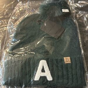 Chenille Letter “A” Ribbed Cuff Beanie with Pom - Cozy & Stylish